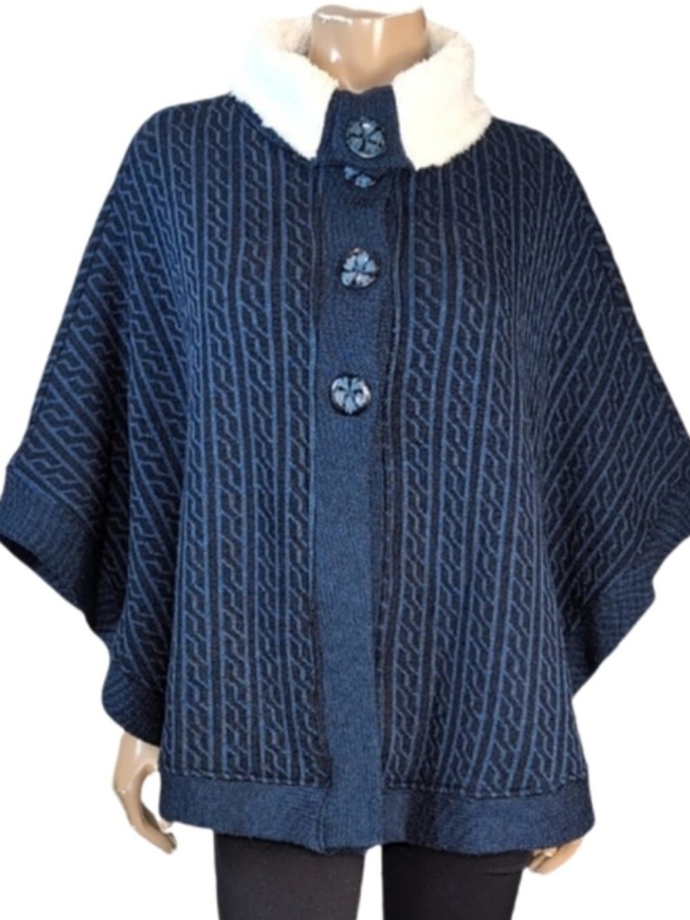 Vintage Libra Blue Cloak Womens One Size Winter Coat Sherpa Fleece Lined Cape